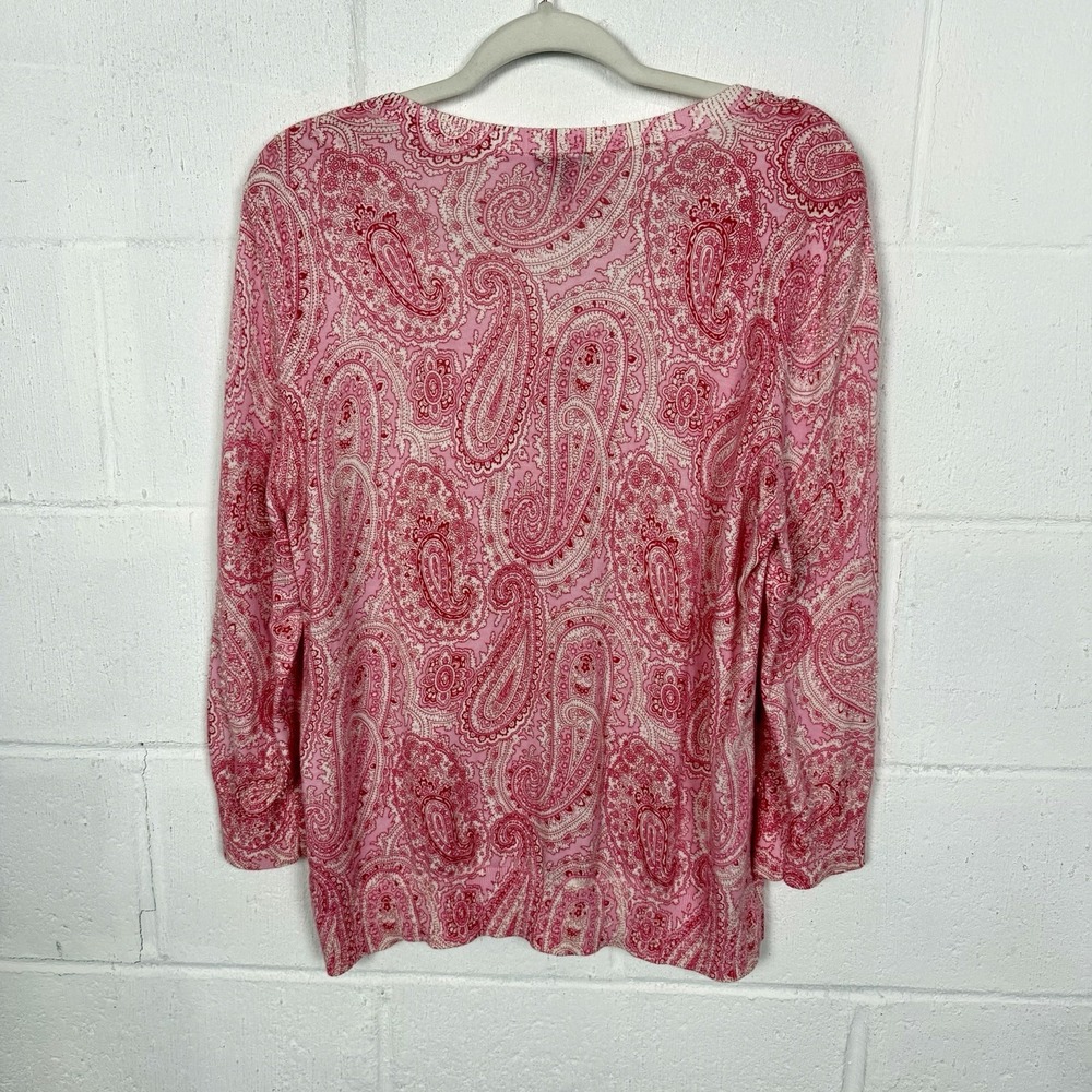 Talbots Cardigan Pink Paisley Beaded Soft Feminine Career Sparkly Dainty Size XL - Picture 8 of 12